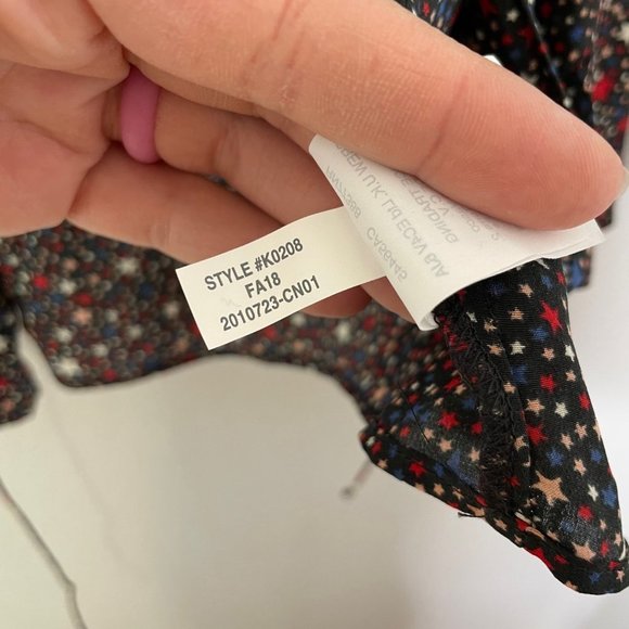 Madewell Silk Ruffle-Hem Wrap Top in Starry Night Black Red White Blue Size XXS - Picture 10 of 11